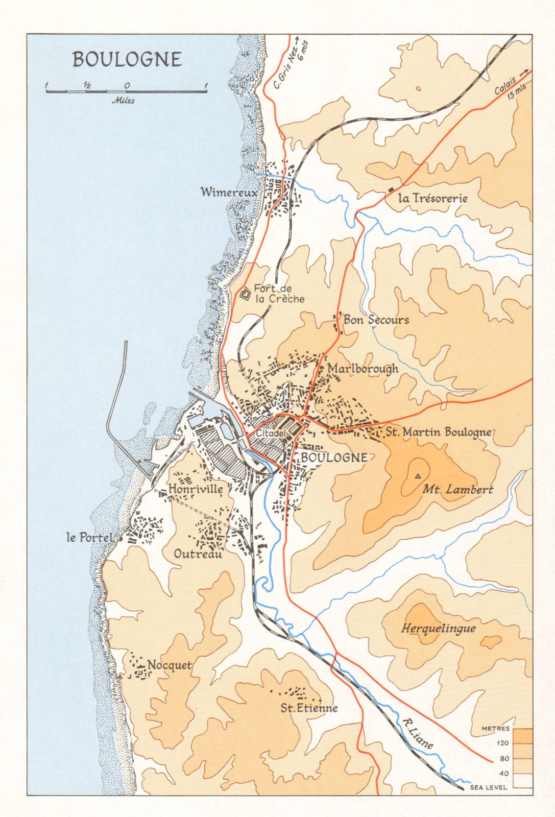 Boulogne town city plan in 1944. Pas-de-Calais. Second World War 1968 old map